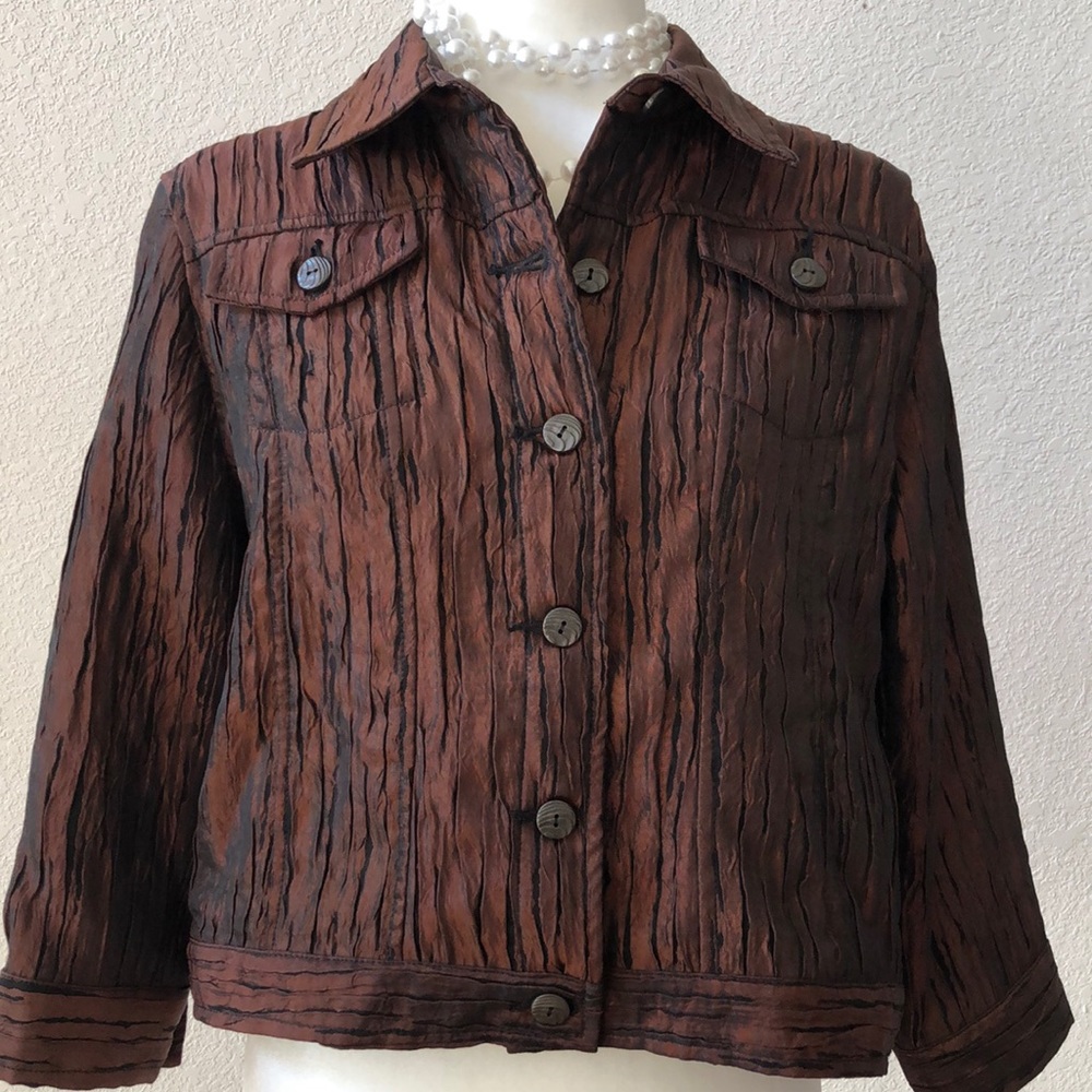 Ruby Road Jacket Waist-length Shimmery Copper Brown 3/4 sleeves EUC 12P